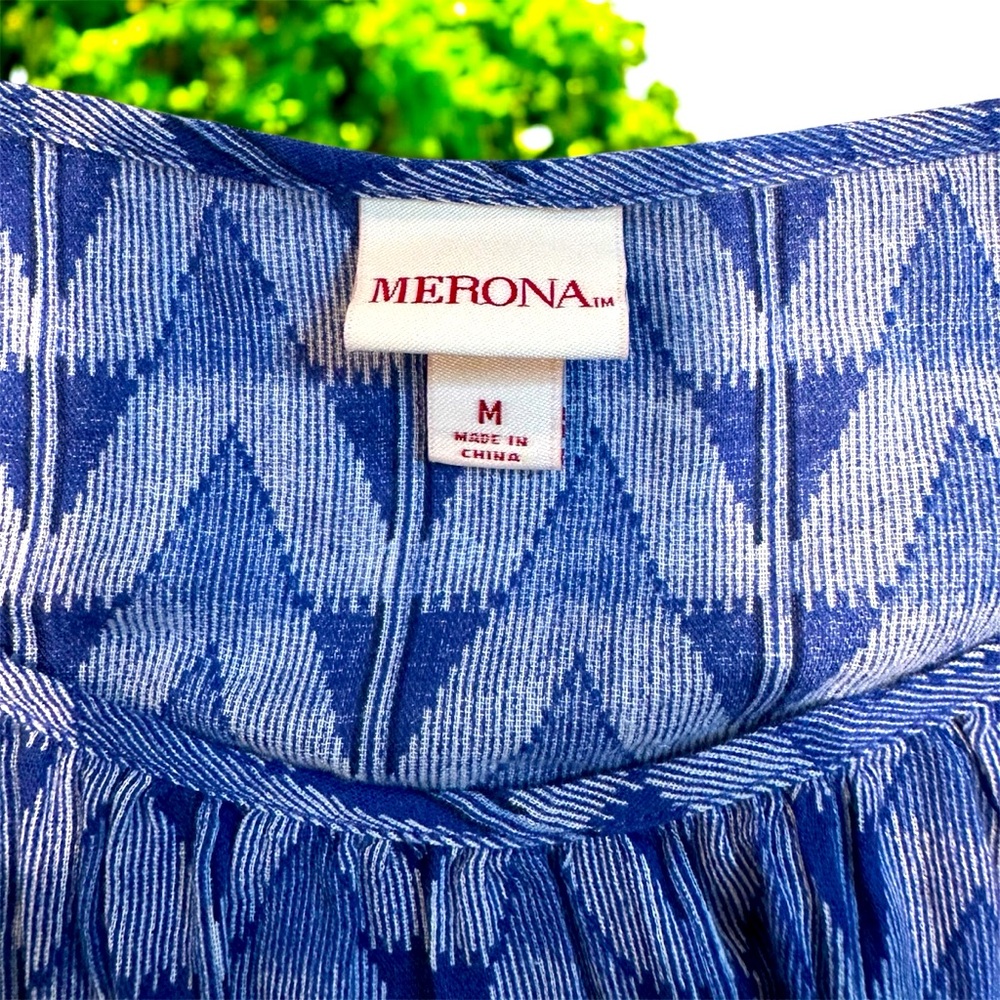 Merona π¦ Sz M Blue Blouse with Relaxed Fit and Rounded Neckline - Picture 7 of 9